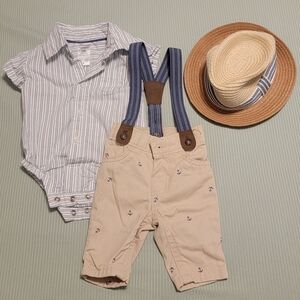 Carter's Striped Baby Outfit with Suspenders and Hat